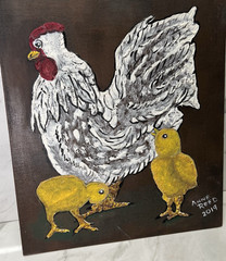 Painting Chicken Chicks Peeps Canvas 16″x20″ Signed Wall Art rooster Hand paintd
