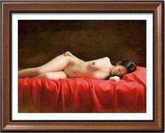 Original Chinese Reclining Nude Woman Female Figure Oil Painting Portrait Art