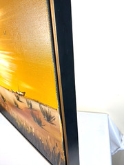 Vtg C. ROBERTS Mid Century Canvas Oil Painting Framed Signed Birds Boat Seascape