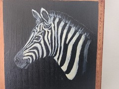 Original Signed Miniature Zebra Painting On Wood By P.K. Blaney 2009, 4″x4″x0.75