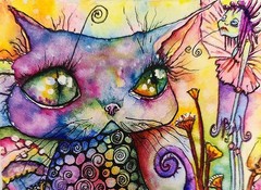 ACEO Original Painting OOAK – Cats In Fairy – Cat – Bartshe