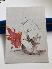 ACEO Original Watercolor Painting ATC Artist Trading Card OOAK Bear