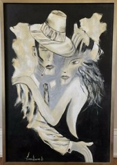 ABSTRACT „TWO ROMANTICS“; 18-1/2″x 26-3/4″ ACRYLIC ON CANVAS by Artist LUCADANO