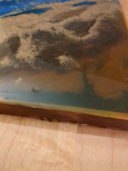 Original Abstract Resin Art Painting – Blue & Gold Coastal Flow – Epoxy Coated