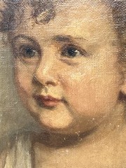 Antique Oil Painting Of Boy 1918 Montreal Canada Frame 21” By 18”
