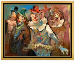 Julian Ritter Original Oil Painting On Board Signed Clown Portrait Framed Art