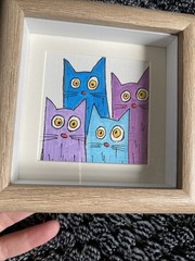 Whimsical Cats Original Acrylic Painting Mini,small,4/4 Framed