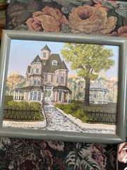 Vintage Signed H. Hargrove Oil Painting Pink House Tree Garden House Framed Mint