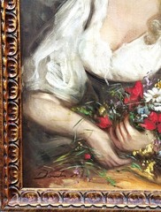 VTG Early 20th C Italian School Impressionistic O/C „Woman With Flowers“, Signed