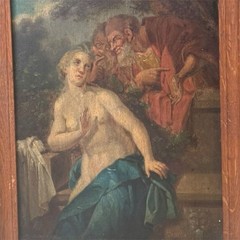 Antique Painting Oil Panel Woman Frame Wood Nude Decor Susanna Art Men Bath 19th