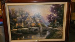 RARE Thomas Kinkade Hand-Highlighted Canvas Print: Lamplight Manor (28″x42″)