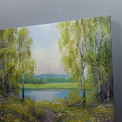 Lakeside Wildflower Path Oil Painting Nature Landscape Garden Artwork 10×10