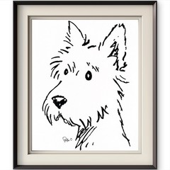 Curious Original Westie Terrier Ink Drawing 14×11 Signed Dog Home Wall Decor Art