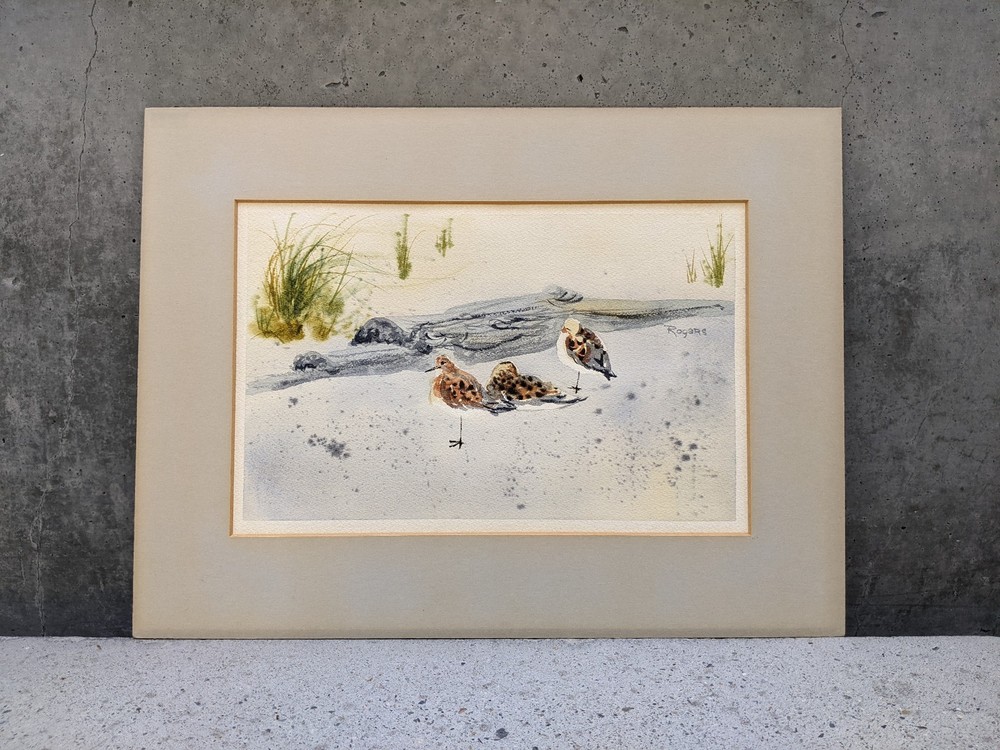 Vintage ’78 Original Art Signed Rogers „Sandpiper Birds“ Watercolor Painting