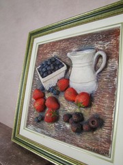 3D Fruit Painting by Denise Plouffe, Vintage 1990s Québec Art, Original Piece