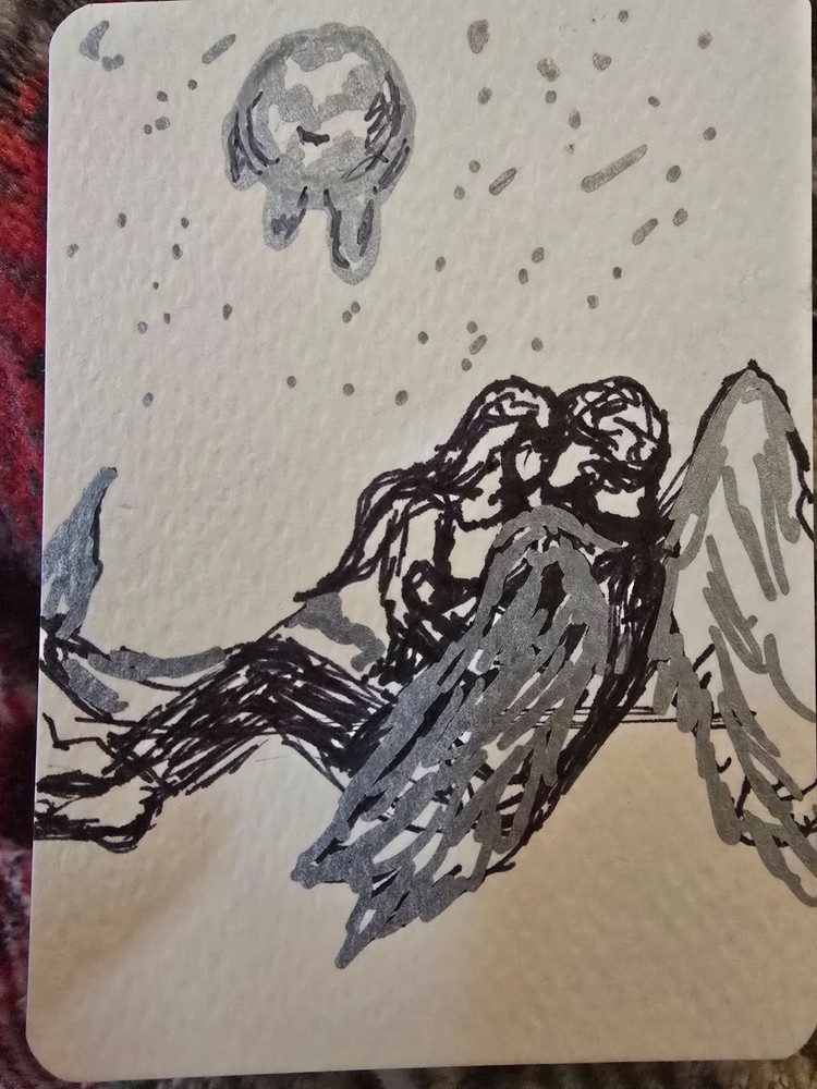 ACEO original mermaid and nephilim 2.5 x3.5