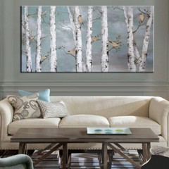 Pure Handmade Abstract White Silver Birch Bird Oil Painting On Canvas Room