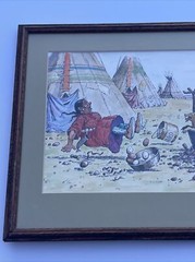 CLARENCE ELLSWORTH PAINTING INDIAN NATIVE AMERICAN TRIBAL TIPI PORTRAIT W DOG