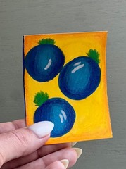 ACEO Original Artist Card Mixed Media Fruit #2/4 Blueberries 2.5 x 3.5 Inches