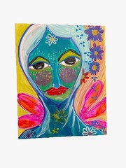 Blue Fairy Outsider Art Acrylic Fantasy Painting On Canvas Blue Fairy
