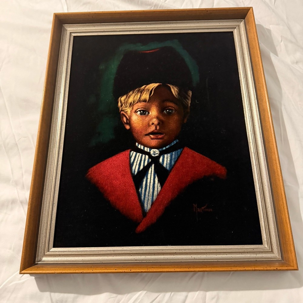 Martinis Hand painted Oil on Velvet Dutch Boy Painting In Wood Frame