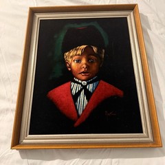 Martinis Hand painted Oil on Velvet Dutch Boy Painting In Wood Frame