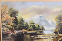 Vintage River Mountain English Countryside Oil Painting Signed Joyce Cobb