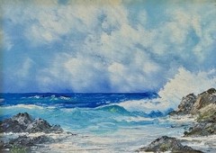 Waves on Rocky Coast Seascape Hand-Painted Oil Painting Canvas Wall Art MQ1774