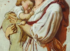 Mother with Child, Oil on Wood, Study, Italy Mid 19th century 30.0cm x 22.5cm