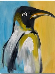 PENGUIN 14X11 BLUE SEA ARTIC ABSTRACT ORIGINAL ART MODERN HOME
