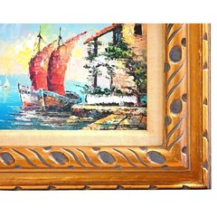 Pair Mid-Century Oil Paintings Signed Rico + Harbor Scene–Palette Knife–Framed
