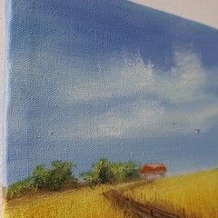 Golden Wheat Field Original Oil Painting Country Landscape Farmhouse Wall Art