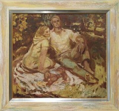 Anatoli Dovzhenko (1932-1991), „Young Family“, Oil Painting, 1960 (m)