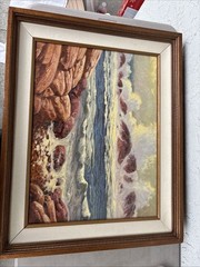 Phil Kosser Oil Seascape Painting 30×24 booming surf see pics