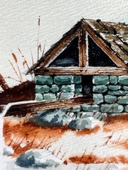 Vintage Watercolor Painting Wood Frame Landscape American Signed
