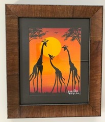 Painting from South Africa – Giraffe Family – Quality Wood Framed
