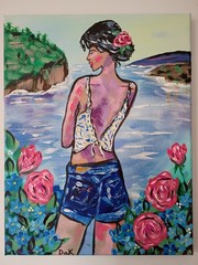 Summer Girl 11×14 Canvas Original Art Expressionism Abstract Cutt Off Shorts