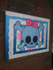 Cute Skull Painting – Glitter Designs & Spiked Bow – 11 x 14 inches