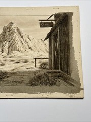 ANTIQUE ART DECO PAINTING ILLUSTRATION Ghost Town Western Landscape Desert