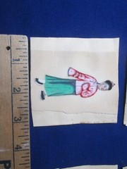 Vintage (8) Oriented hand painted figurine on paper colored portrait art 3″ X 3″