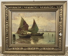 Italian School Oil Painting On Panel, Venice Lagoon Italy (19th–20th C.)