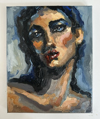 Woman Portrait Original Oil Expressionist Painting Unframed Single Piece Artwork
