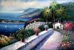 Framed, Quality Hand Painted Oil Painting Mediterranean Seascape View 24x36in