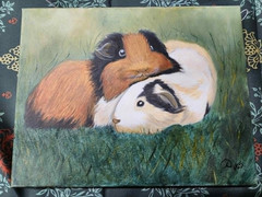 Original Oil Painting „Guinea Pigs in the Grass“ 11×14 Stretch canvas