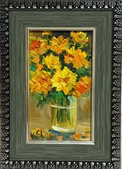 Original Oil Painting Yellow Wildflowers Flowers Still life Art Framed 7×5 in