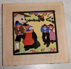 HERBERT GURSCHNER WOODCUT ORIGINAL PAINTING WWII MILITARY NUREMBERG OSS 5X5″