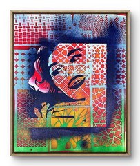 Original Portrait Painting 16×20 Acrylic Canvas Red Blue Figurative Signed