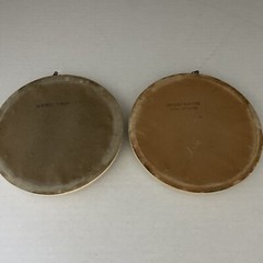 Vintage Art Bubble Glass Round Lacquer Paintings Retro MCM Done by Hand Set of 2