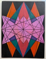 Contemporary Multi-Color Geometric Abstract Design Acrylic Painting Modern Art