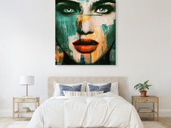 Just Face Series Woman Portrait 897 Green XXL Canvas Pictures 130x150cm Pop Art